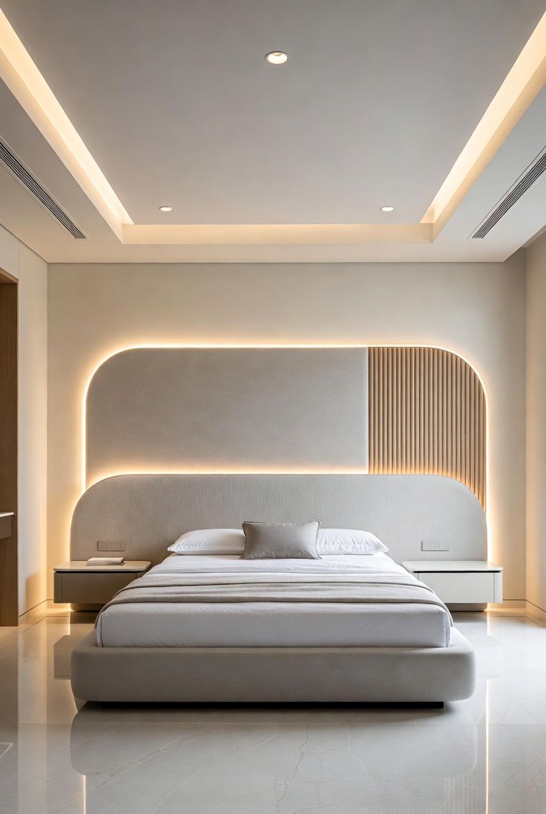 Serene Master Bedroom with Full-Height Upholstered Cushion Headboard #36